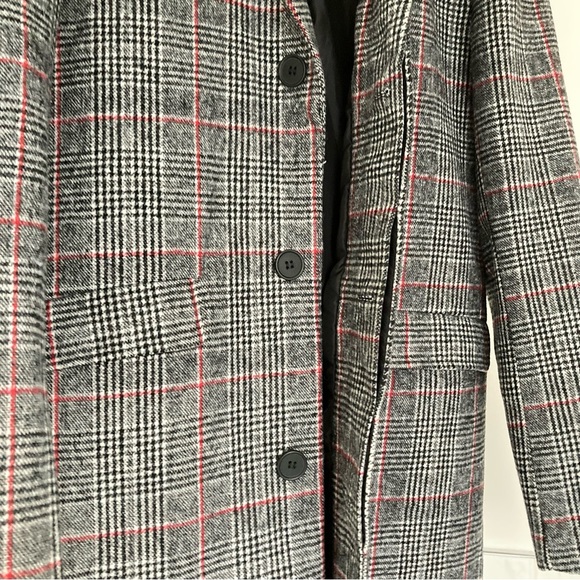 BNWT ARAY Mens Womens Unisex Plaid/Black & White Check Tweed Overcoat UK LARGE - Picture 7 of 13
